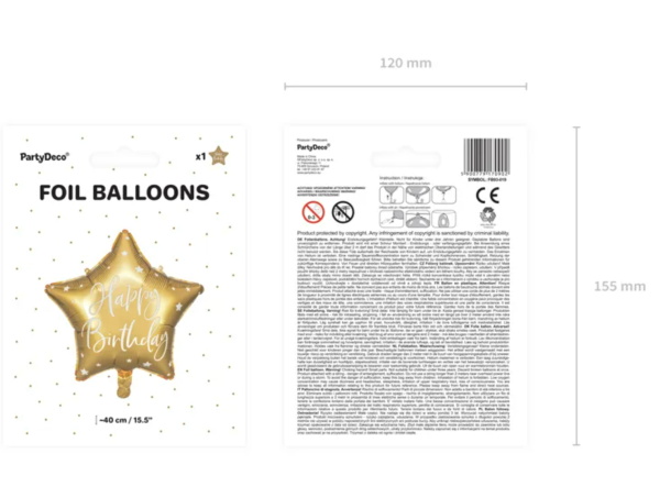 Folienballon Stern - Happy Birthday: gold - ø 40cm